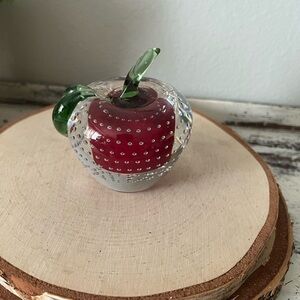 Bullicante Sommerso Crystal Art Glass Controlled Bubble Red Apple Paperweight